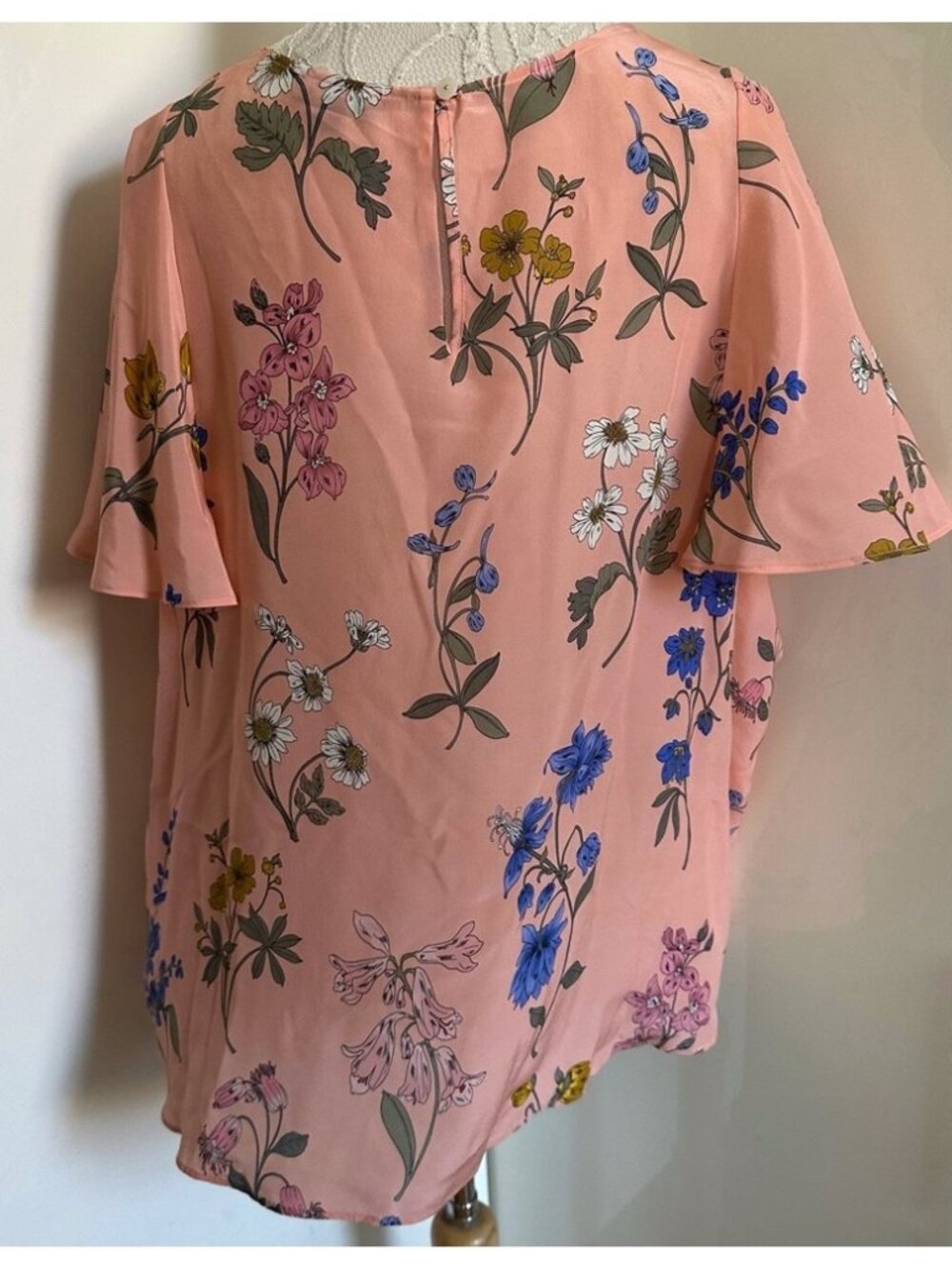 J Crew Silk Flutter Sleeve Floral Top in Botanical Print Melon Plus sz 3X - Picture 10 of 14